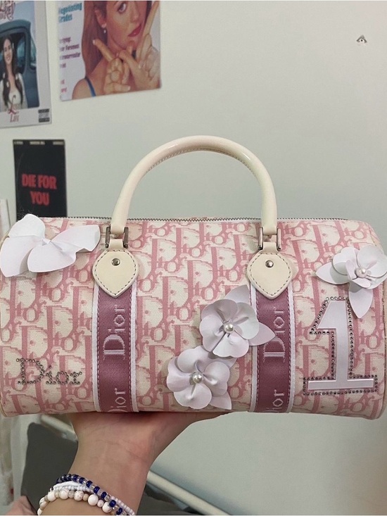 Dior Handbags - Dior Pink Logo Mini Satchel with Pearl Flower Appliqués
